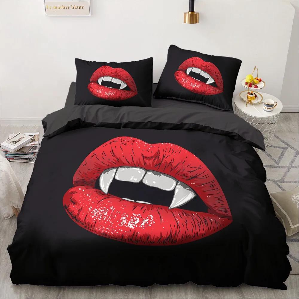 Halloween King Queen Duvet Cover Kawaii Black Cartoon Dryad Ghost Bedding Set For Kids Boys Pumpkin 2/3Pcs Polyester Quilt Cover