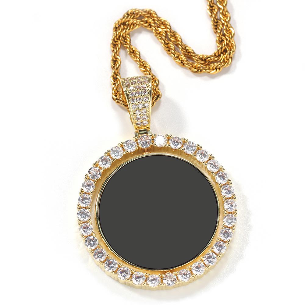 

2026 Rotatable Double-sided Photo Pendant Inlaid with Zircon Color Photo Men and Women Couple Necklace Trendy Brand Versatile 60cm