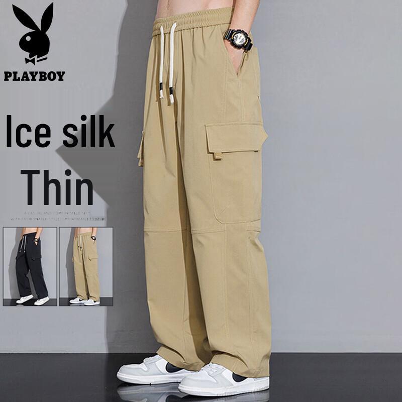 Playboy Men s Summer Ice Silk Loose Straight Casual Pants L