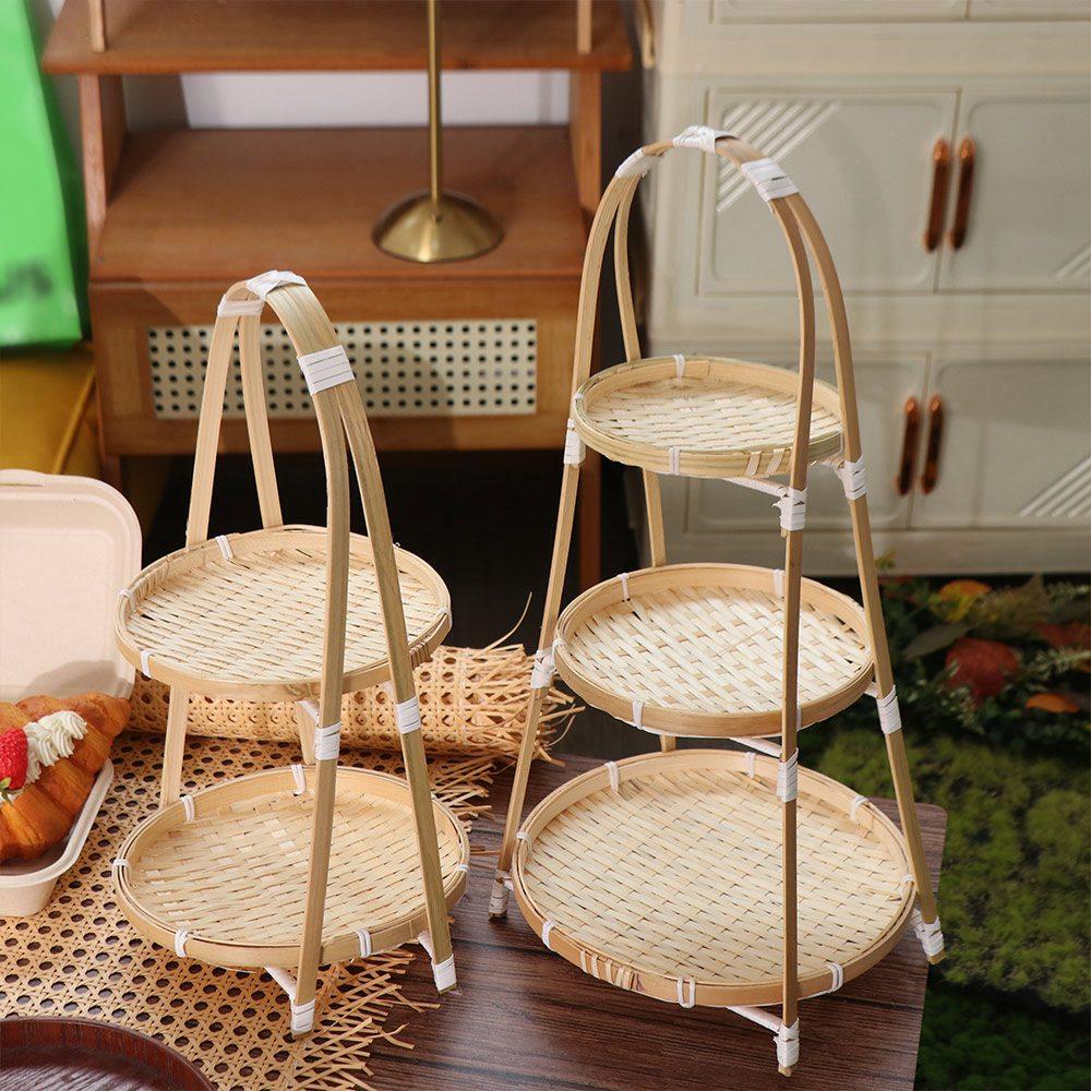 1/2/3 Tier Bamboo Weaving Baskets Weave Storage Baskets Basket Tray Snack Display Stand  Pastries