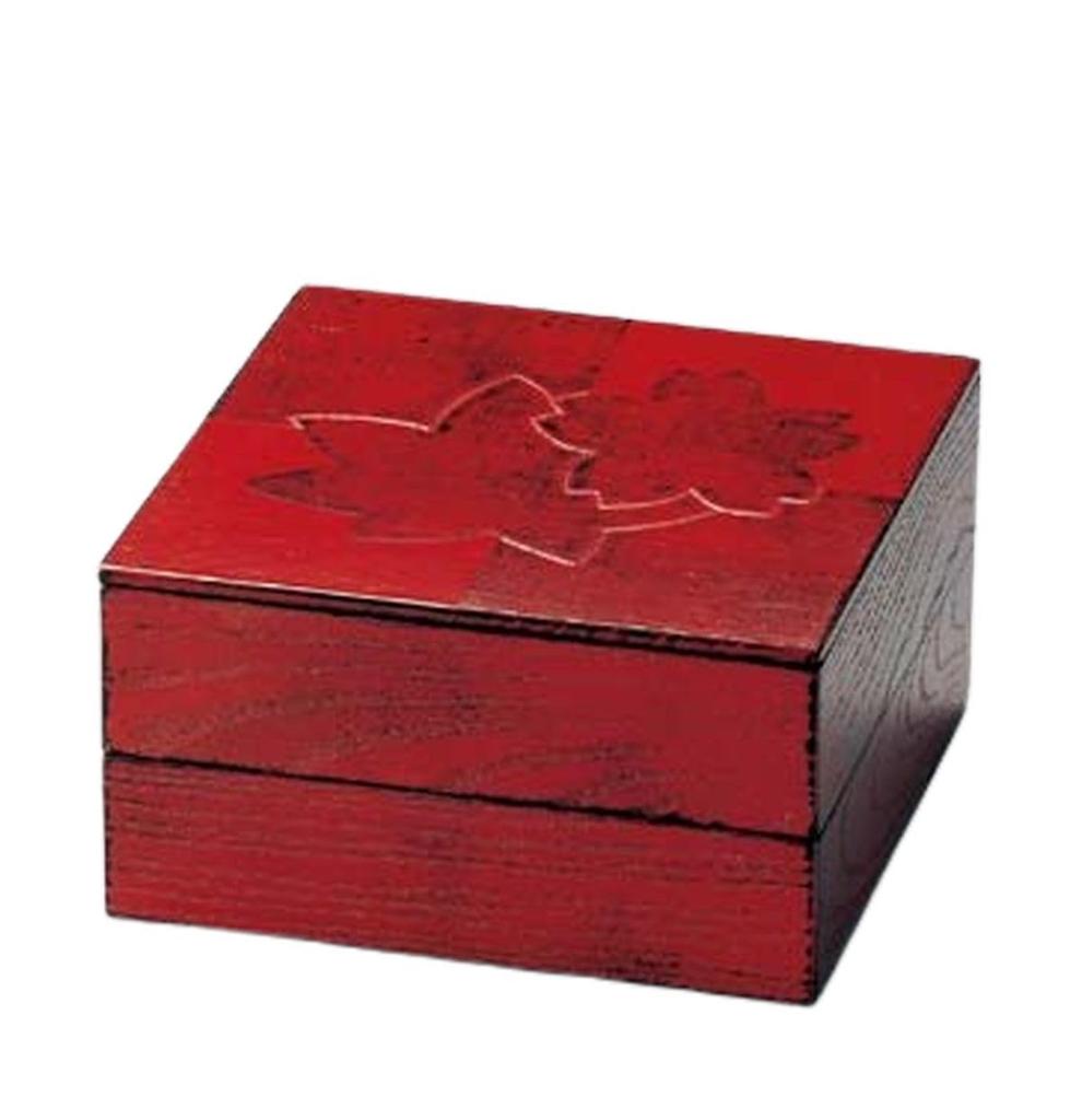 Wooden Jubako Box with Colored Paper and Spring and Autumn Fabric 70 Hors Negoro for New Eve Feasts J-kitchens Japanese-made Covering, Two-Tier