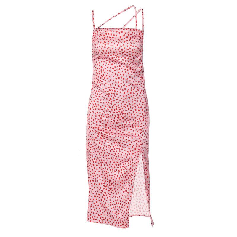 Elegante aderente sexy vestito da donna per le donne 2022 estate punto stampato diviso midi party club abiti donna veste femme signore