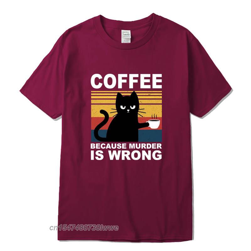 Cool Unisexs TShirt High Quality 100 Cotton Funny Cat Drinking Coffee Printing Casual Cool Loose Crew Neck TShirt Male Tops