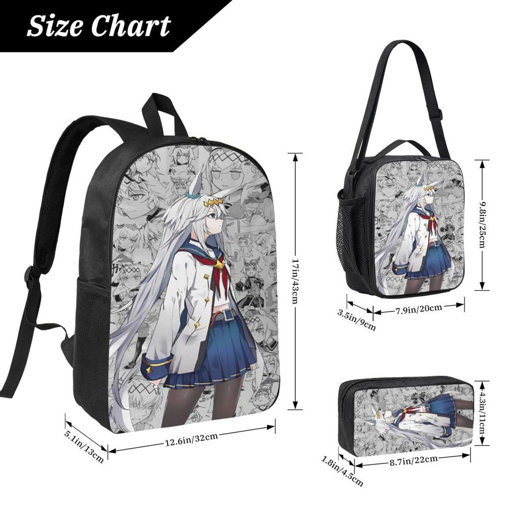 Uma Musume Cinderella Gray Kids Backpack Lunch Box Pencil Boxes for Boys Girls Preschool Backpacks Schoolbag Bookbag Set