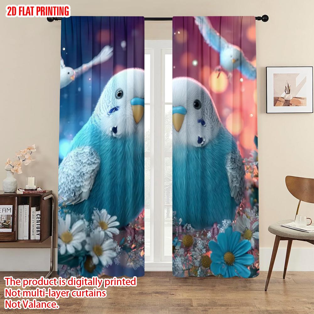 2pcs   plane printing Popular Curtains Two parrots Versatile Fabric (without rod) All Seasons for Living Room   Home Decoration
