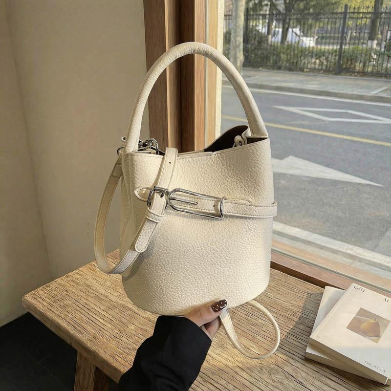 Bucket Handbag Bag Single Shoulder Crossbody Strap Vintage Belt Decoration Stylish High-end Fashionable Casual Solid