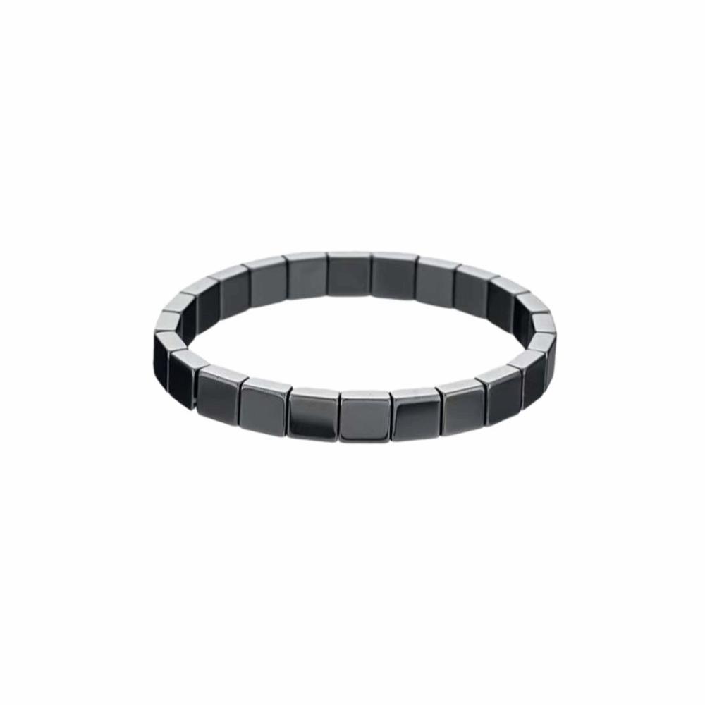 

Handmade Square Bead Wristband Elastic Men Bangle Fashion Black Gallstones Bracelet Travel StyleC