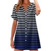 Women Fashion Casual V-neck Short Sleeve Button Stripe Print Dress