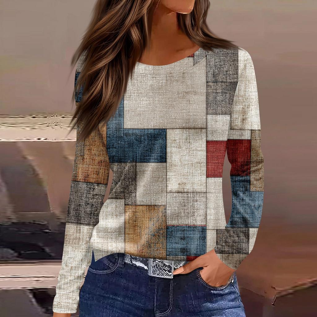 Damen Täglich Lässig Langärmlig Bedruckt O-Ausschnitt Oberteil