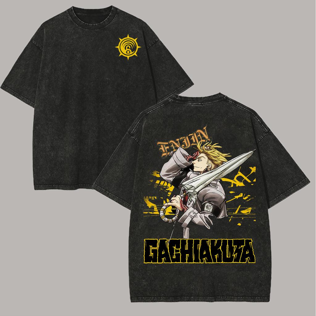 Camiseta Oversized Lavada Enjin Cleaners Gachiakuta Anime Masculina Anime Japonês Manga Feminino Masculino Roupas Lavar Roupas Hip Hop Manga Curta
