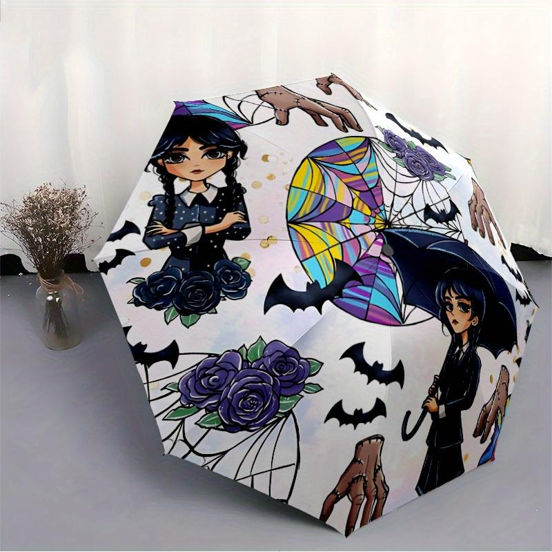 1pc Wednesday Automatic Umbrella 8-Bone Design Compact Gear for Outdoor Travel, Perfect Helloween Chrismas Gift for Friends or Family Y250829146