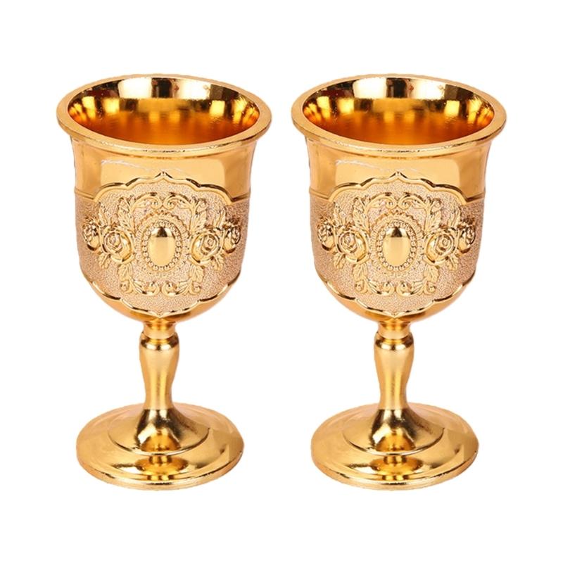 2Pcs Chalice Goblet Metal Shot Glasses Engraving Rose Flower Wine Cup Medieval Drinkware for Party Wedding Decors Gift