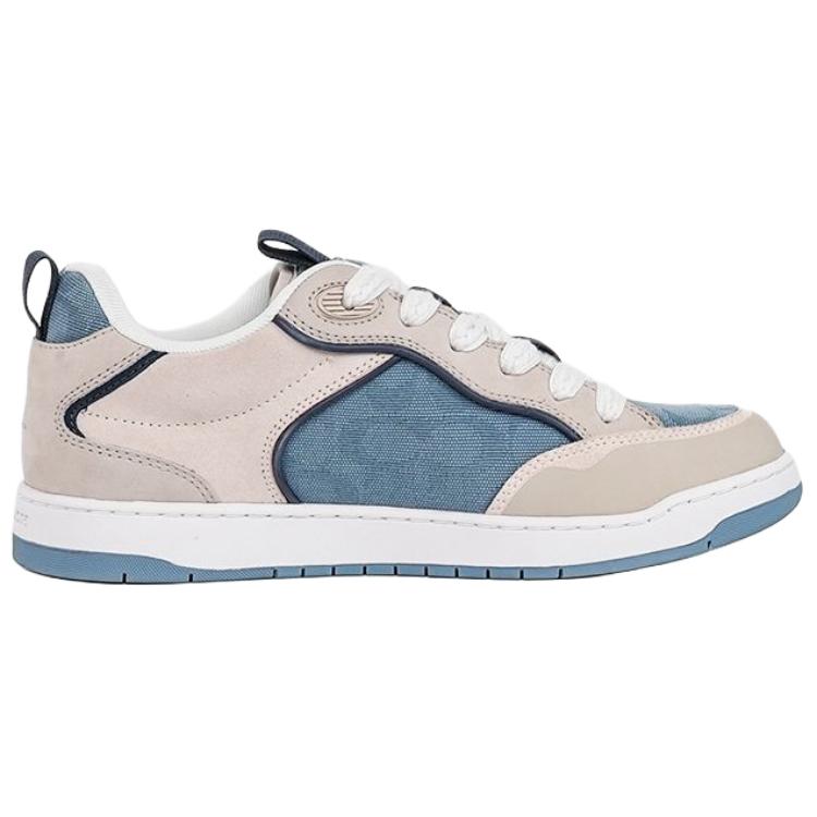 Coach C023 Sneaker Fabric Cow Split Leather Round Toe Lace-Up Low-Top Skate Shoes Women sneaker Gray Blue CAX35-XUK