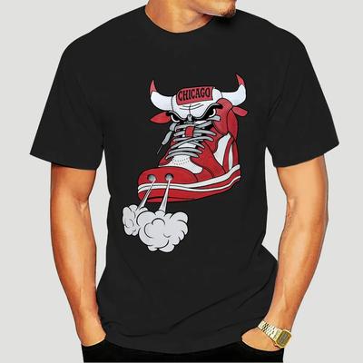 Men Chicago Shoe Bull Red White Hip Hop Longline T-Shirt Black Humorous Tees T Shirt