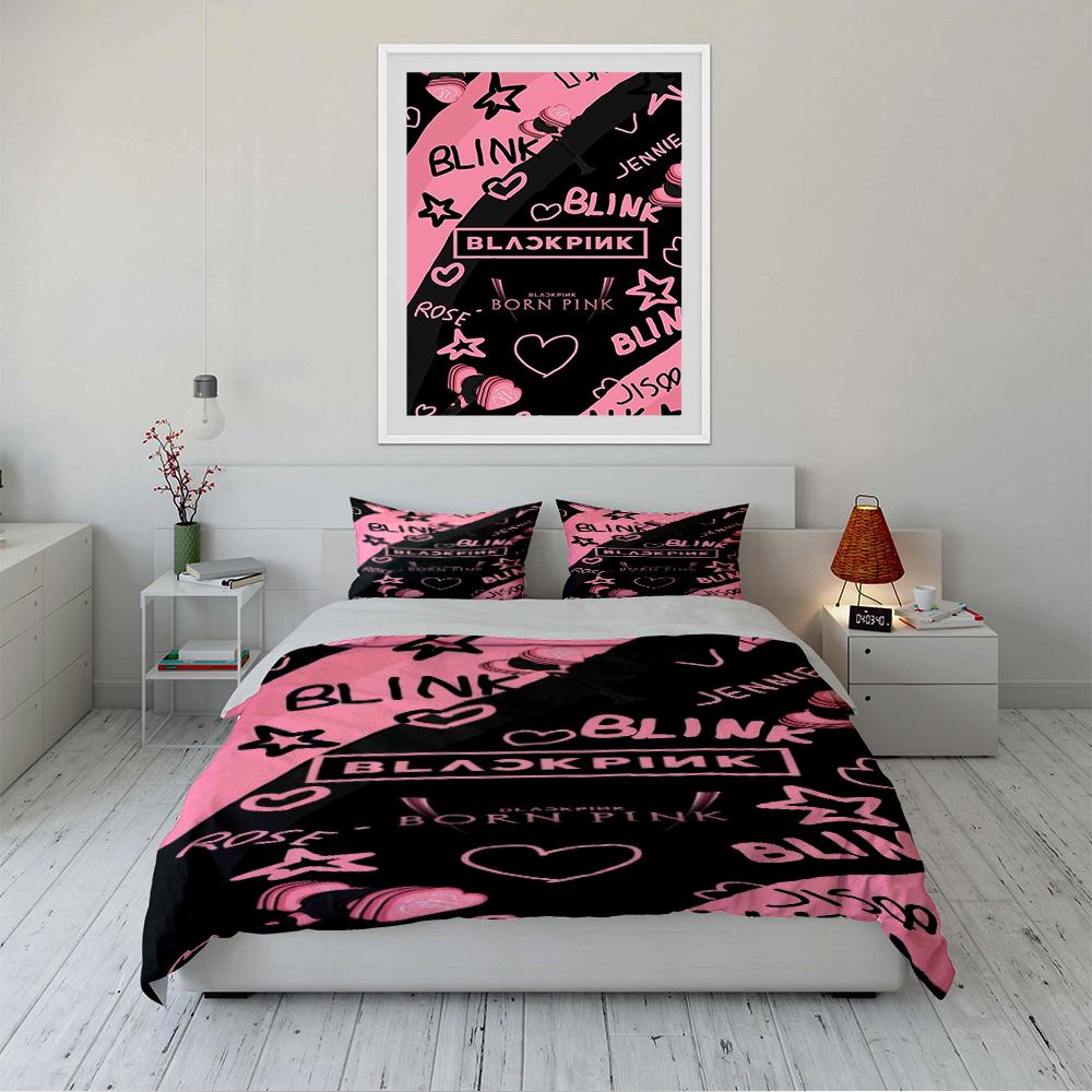 Blackpink Blink Bedding Set Pink Black Design Bedding set (1 duvet cover, 2 pillowcases, duvet not included)