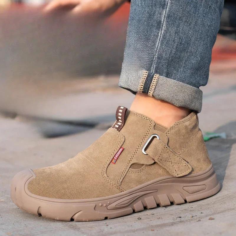 Men's Genuine Leather Boots Steel Toe Ankle Shoes Welding Rubber Protective Working Men's Sneaker Zapatillas De Deporte Tenis