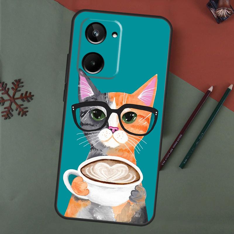 

Cute Coffee Milk Cat Case For Realme C61 C53 C55 C33 C63 C51 C65 C67 C71 C75 11 12 13 14 15 Pro Plus GT6 GT7 Pro Realme 10 Pro Plus