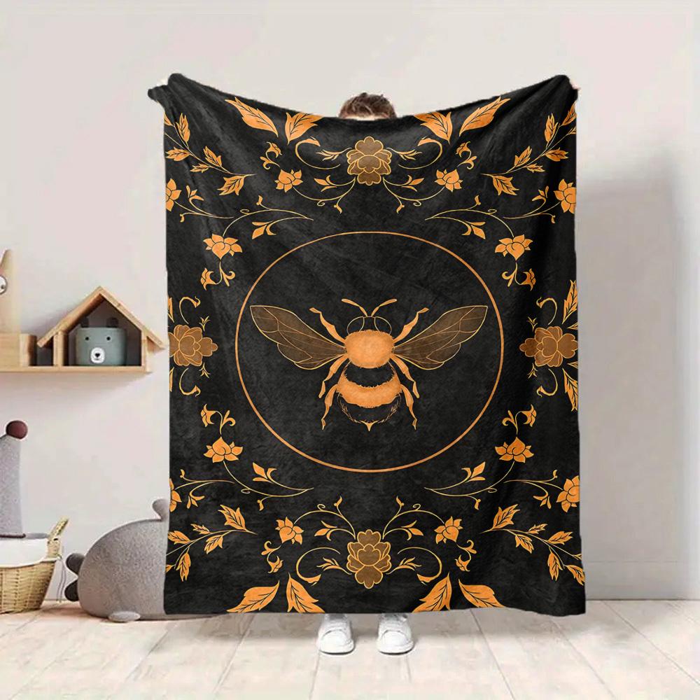 1pc Bee Floral Blanket, Lightweight Flannel Throw Blanket for Sofa, Bed, Travel, Camping, Living Room, Office, Couch, Chair, and Bed