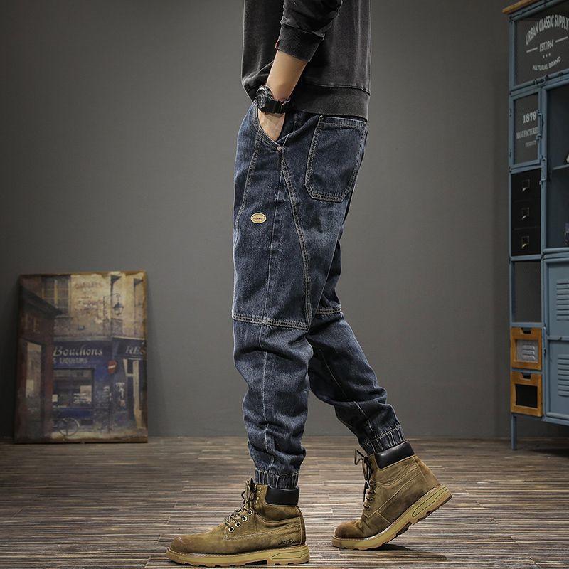 JYL Mens Jeans Stripe Cargo New Loose Straight American Street Denim