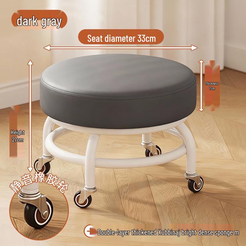 Swivel Caster Low Stool with Wheels - Adjustable Mobile Round Seat for Living Room, Children's Play Area, or Household Use.