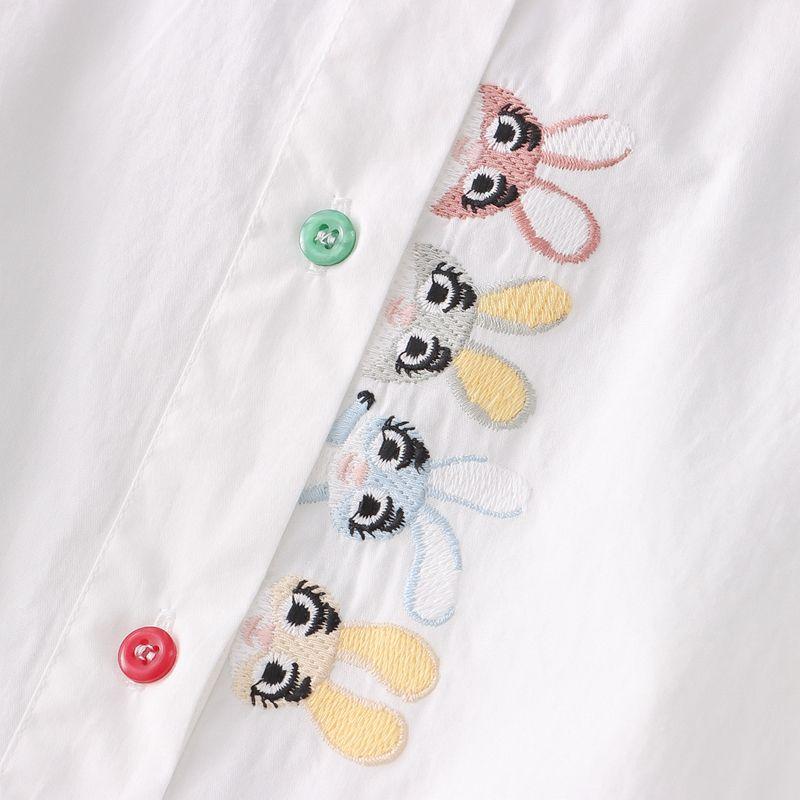 Jar a jeseň 2024 Nová výšivka Farebné gombíky Kreslená voľná košeľa Dámska košeľa s dlhým rukávom na spodok