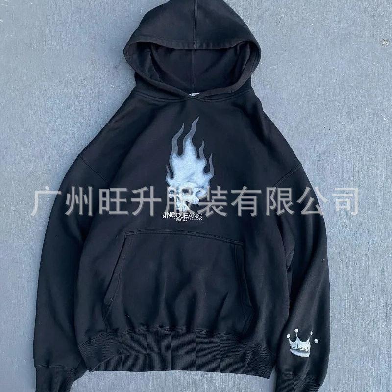 Skull Head Flame Crown Printed Hoodie Long Sleeve Hooded Versatile Casual Sweater