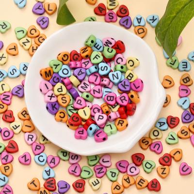 100Pcs Bracelet Necklace Accessories DIY Colorful Acrylic 7mm Heart-Shaped Letter Beads