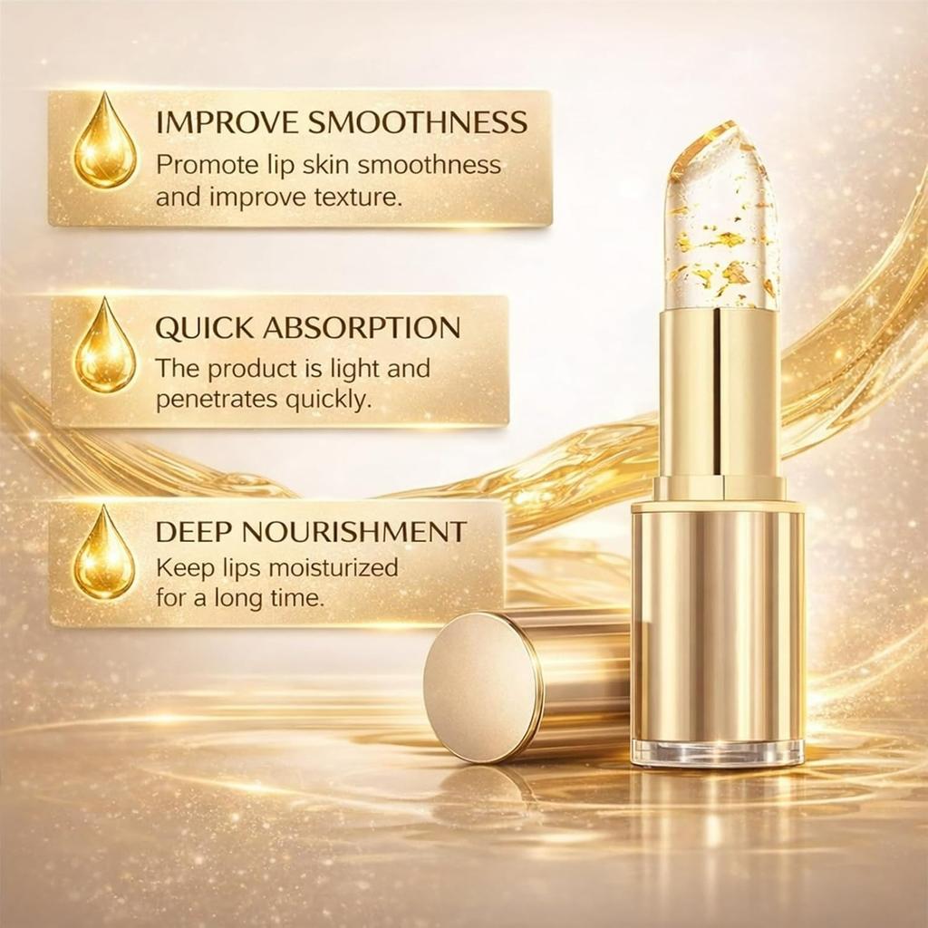 Color Changing Lipstick, Gold Crystal pH Color-Changing Lipstick 24HR Transferproof Lip Gloss,Moisturizing Tinted Lip Balm