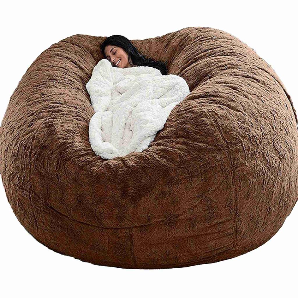 Home Sponge Bed Bean Bag Chair Cover Slipcover Double Bedroom Balcony Large Couch Round Soft Fluffy  Cover No Fillings