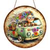 2D Flat Aluminum Colorful Floral Hippie Grandma Decorative Plaque and Ornament. Bohemian-style Flower Cart Wall Decoration, Suitable for Porches
