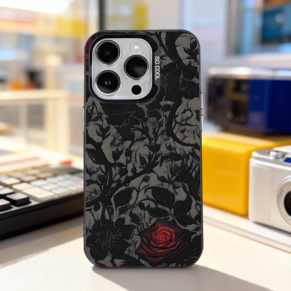 Lace Print Pattern Phone Case For iPhone 17,16,15,14,13,12,11,Pro,XS,Max,Plus,Mini,SE4,E Black Matte Shockproof Cover