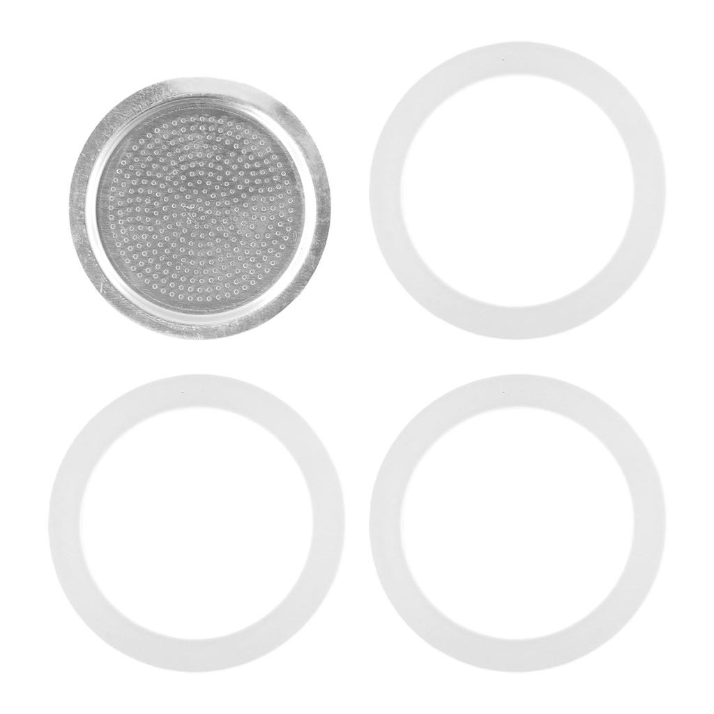 Replacement Set with 3 Silicone Seals and 1 Aluminum Filter for Moka Pot