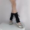 Sweet Sock-style Women's Bow Mid-calf Socks Women's Knitted Half-calf Leg Covers Grey Pile Socks