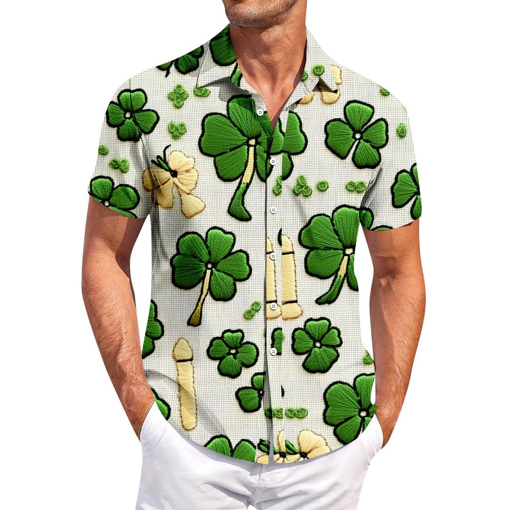 Men's Casual Short-sleeved Shirt Slim Fit Stylish Men's St. Patrick Print