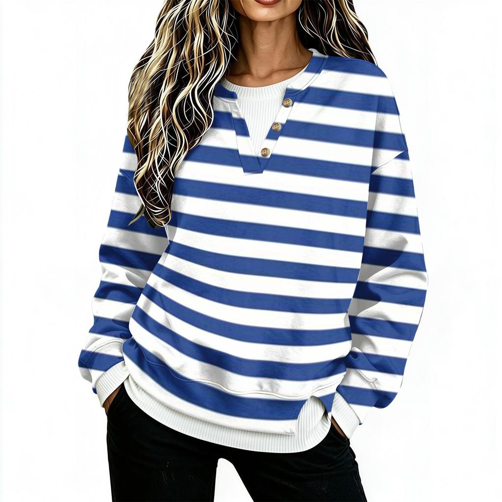 Women's V-Neck Button Front Long Sleeve Top
