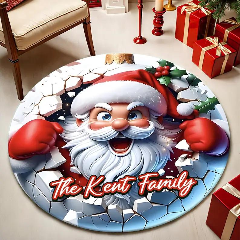 

Christmas Circular Floor Mat Study Chair Carpet Holiday Scene Decoration Carpet New Year Atmosphere Carpets Home Decoration 40x40cm