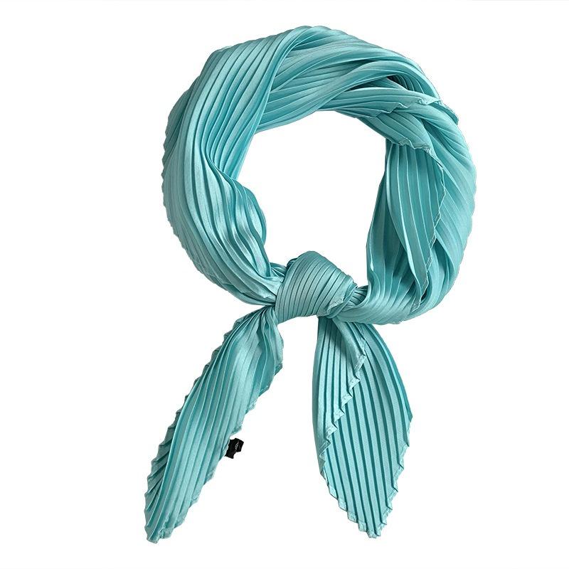 Crumpled rhombus silk scarf high-end new solid color versatile silk scarf neck small scarf streamer scarf shawl