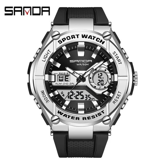 SANDA 3123 Digital Movement Sports Chronograph Watches Relogio Masculino TPU Strap Band Quartz Wrist Watch for Mens