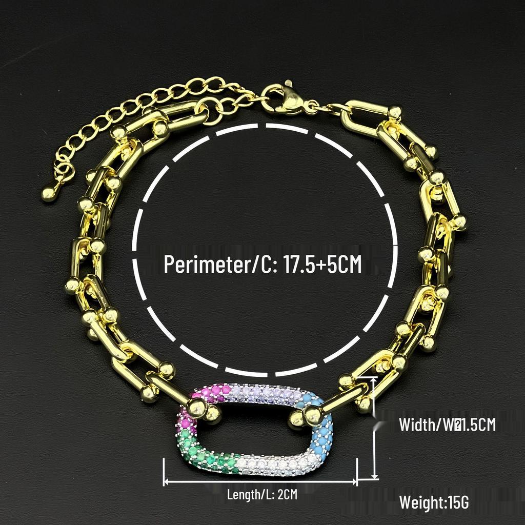 European & American Horseshoe Buckle Bracelet with Bamboo Section and Micro-paved Zircon