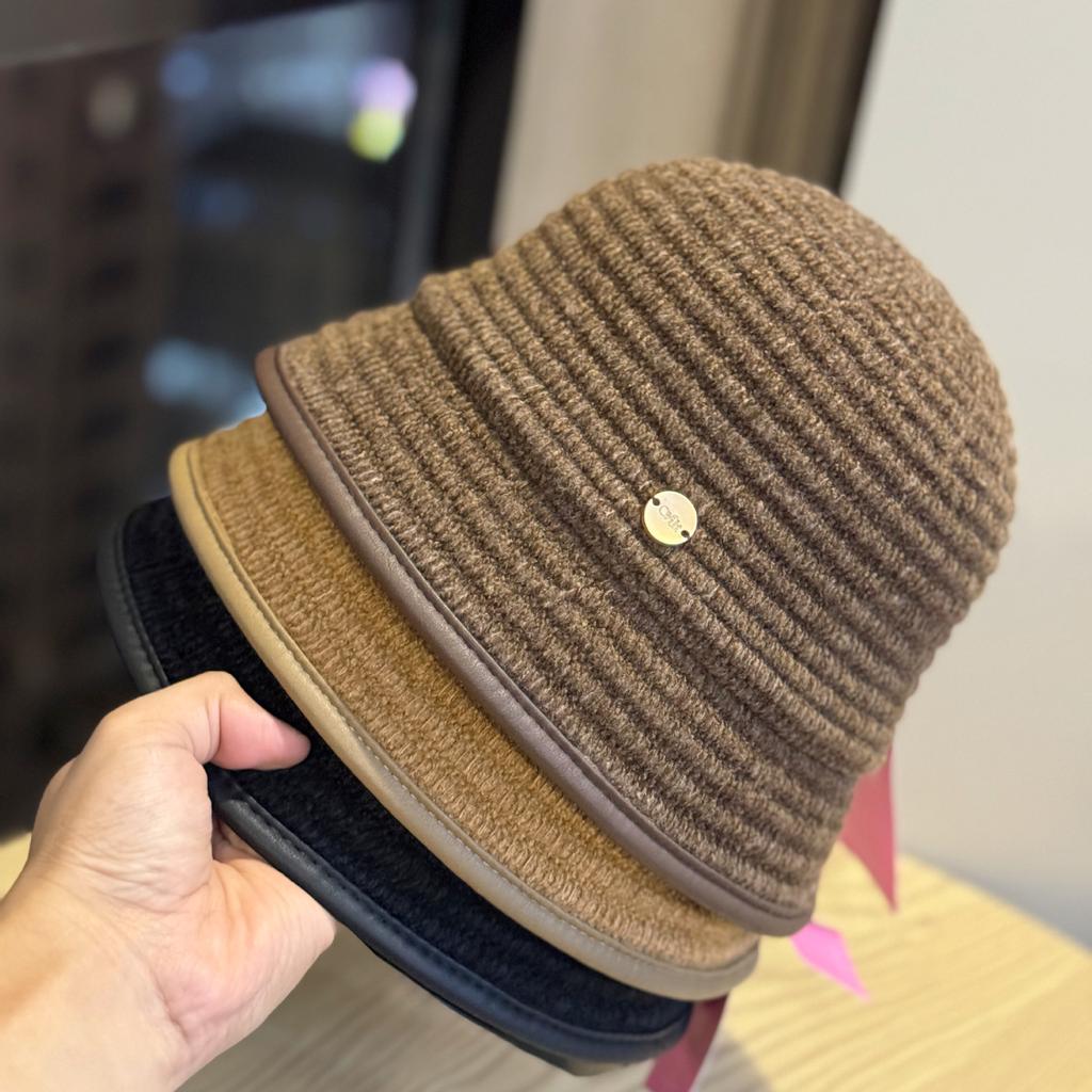 New Japanese Style Korean Style Knitted Corduroy Hemmed Simple Fisherman Hat Autumn and Winter Warm Bucket Hat for Women