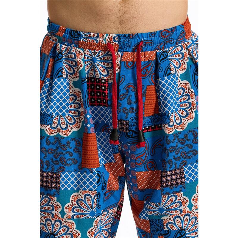 Pánské lněné kalhoty s boho kmenovým potiskem, bavlněné letní ležérní stahovací kalhoty pro venkovní sport, běžecké jogger tepláky