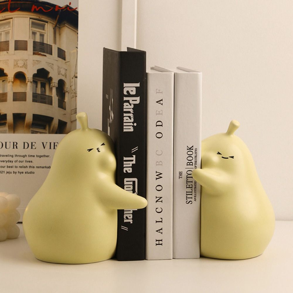 2pcs Cute Hug Pear Book Stand Creative Miniatures Figurine Pear Decorative Bookends  Birthday