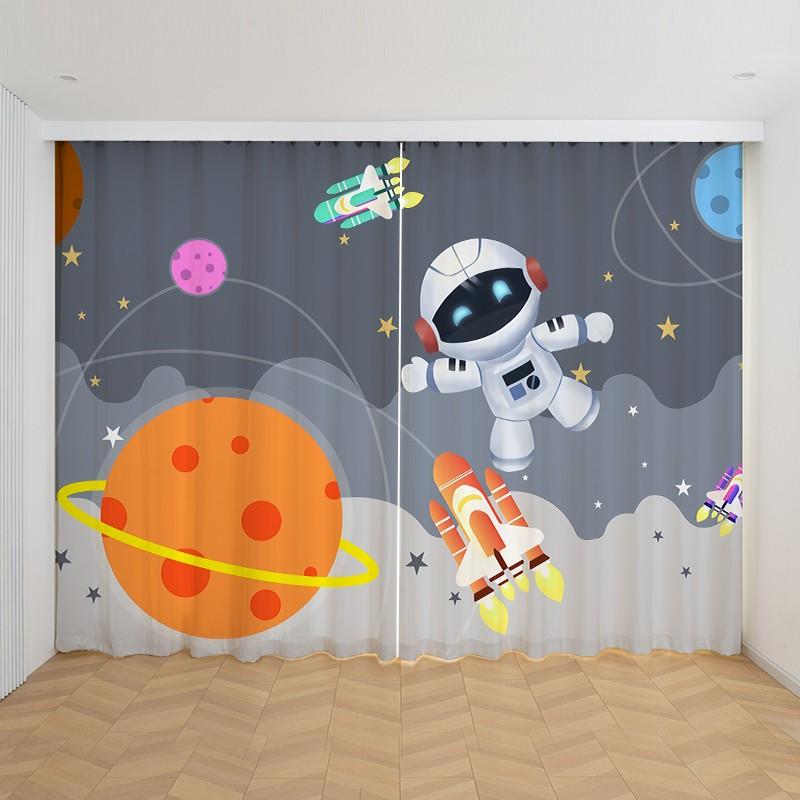 

2 шт., индивидуальные шторы с изображением космического корабля и ракеты для детей, спальни, гостиной, оконных драпировок, кухонных занавесок W50H60(CM)x2PCS&Grommet Top