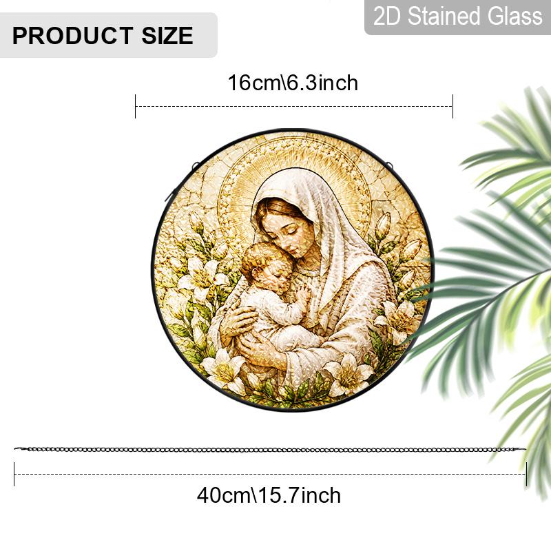 2D Flat Cross Stained Glass Suncatcher, 6.3/7.87 inch Virgin Mary Stained Glass Suncatcher, Catholic Home Decor, Garden Windocw Decor, Decorative 6.3inch