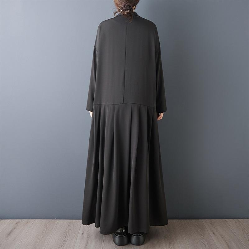 Długi rękaw oversize vintage Czarny casualowy luźny jesienno-wiosenny trencz dla kobiet Odzież wierzchnia