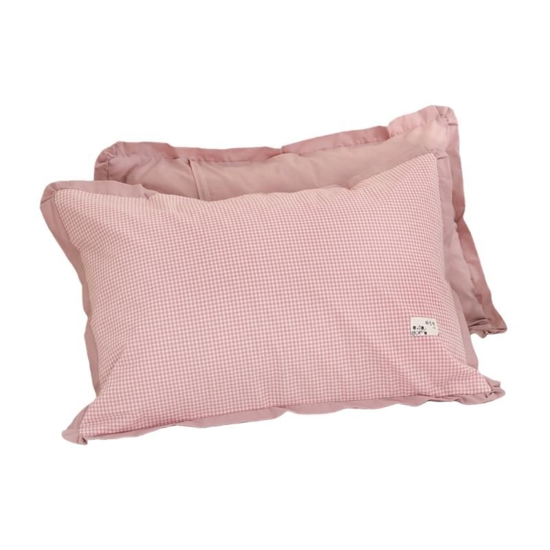 

2 Piece Washed Cotton Grids Checkered Pillow Cover Gentle On Sensitive Skin Durable Machine Washable Bedding Essential розовый
