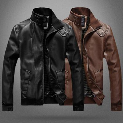 Men's Leather Jackets Men Stand Collar Coats Mens Motorcycle Leather Jacket Casual Slim Jacket