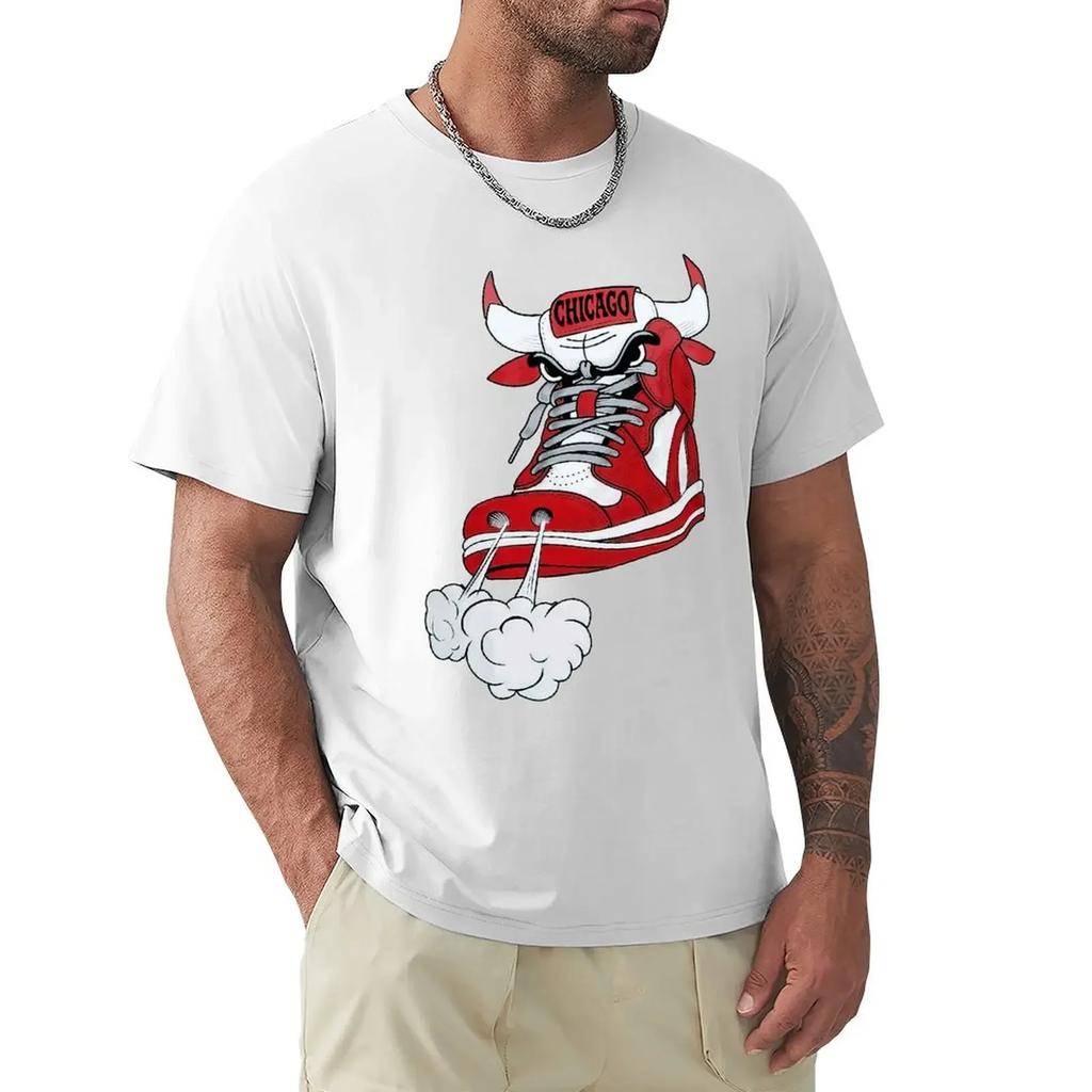 Chicago Shoe Bull Rosso Bianco Hip Hop T-shirt Lunga Harajuku T-shirt a Manica Corta T-shirt Grafica Top