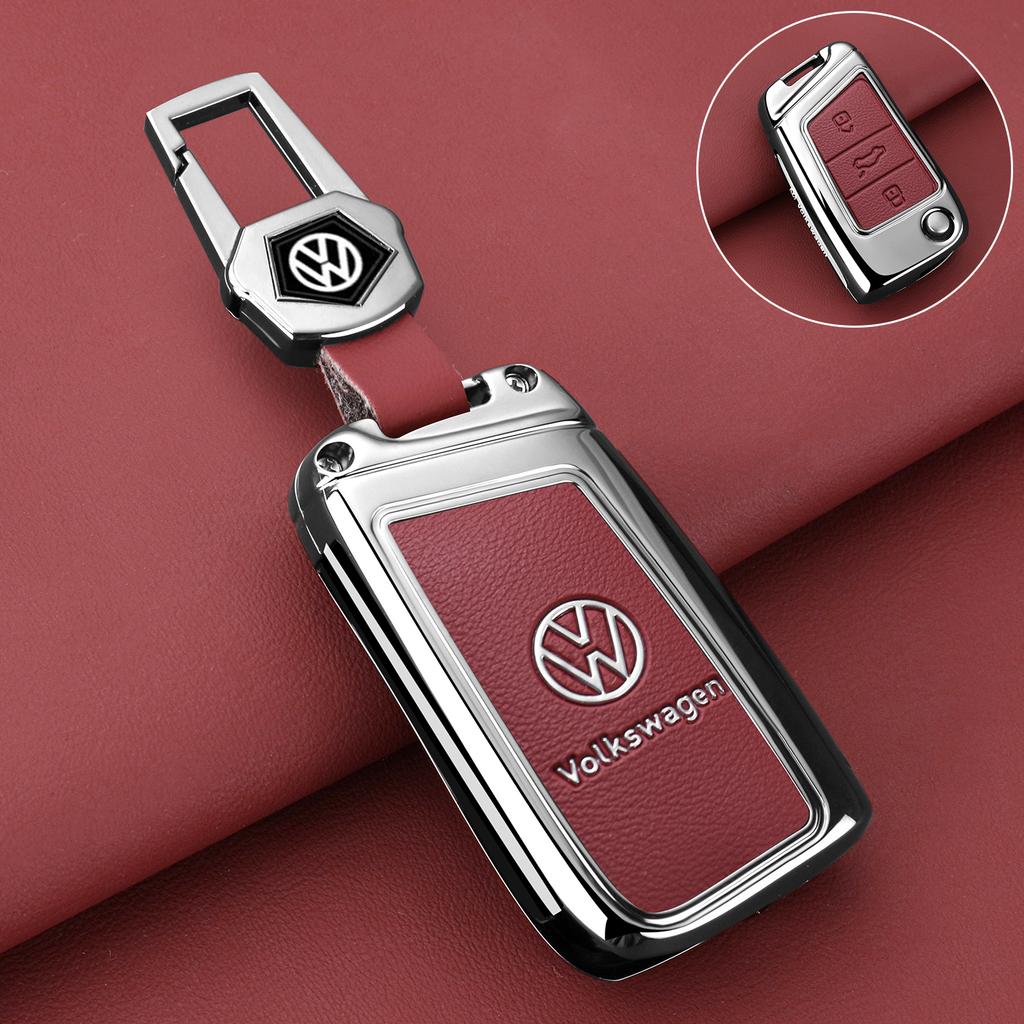 Pour VOLKSWAGEN alliage de zinc Cuir Housse de Protection Coque Porte-clés de Voiture pour VW Volkswagen Golf 7 MK7 Tiguan MK2 T-roc T-cross