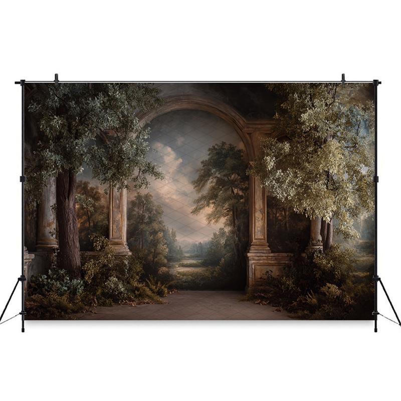 Mocsicka Vintage Floral Greek Column Backdrop Renaissance Oil Painting Photography Background Bridal Portrait Wedding Photoshoot
